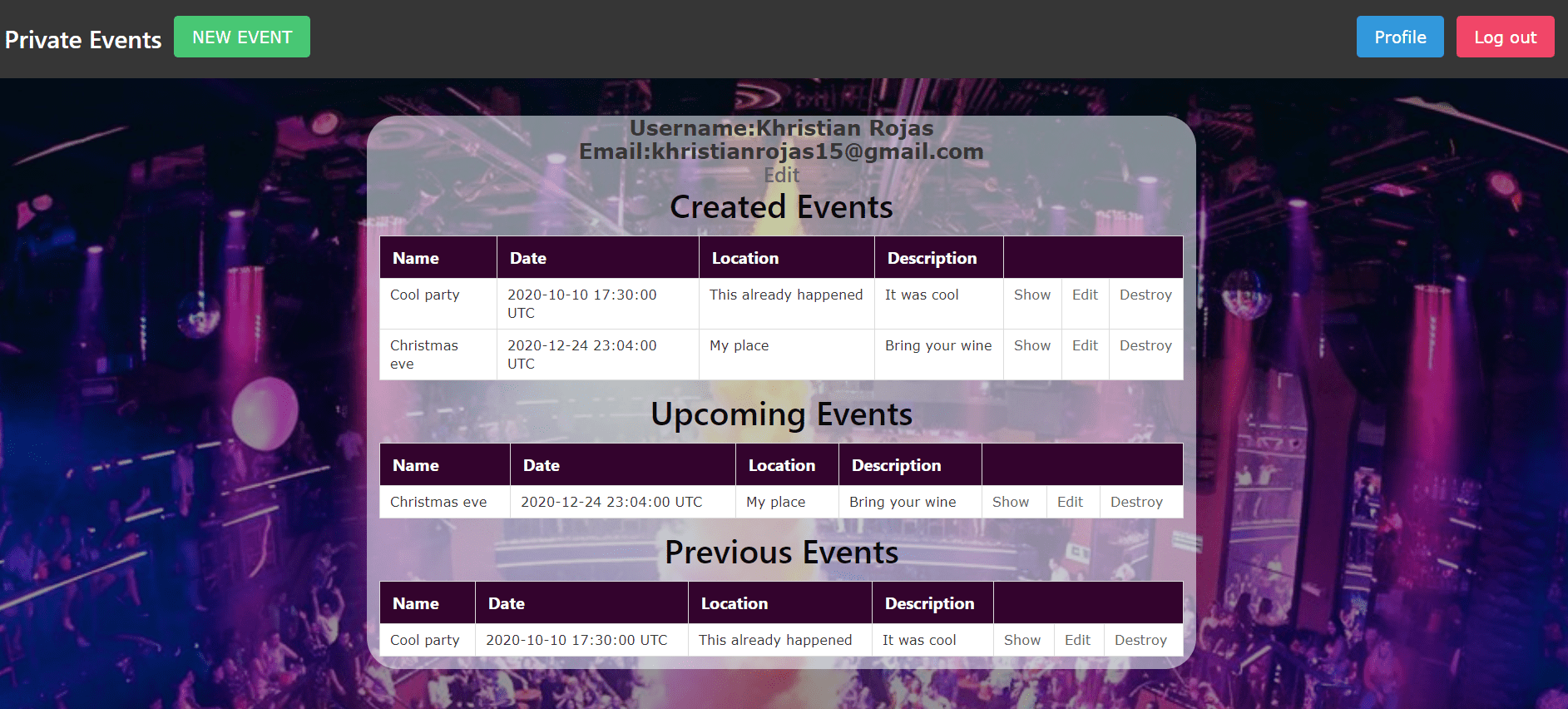 events code