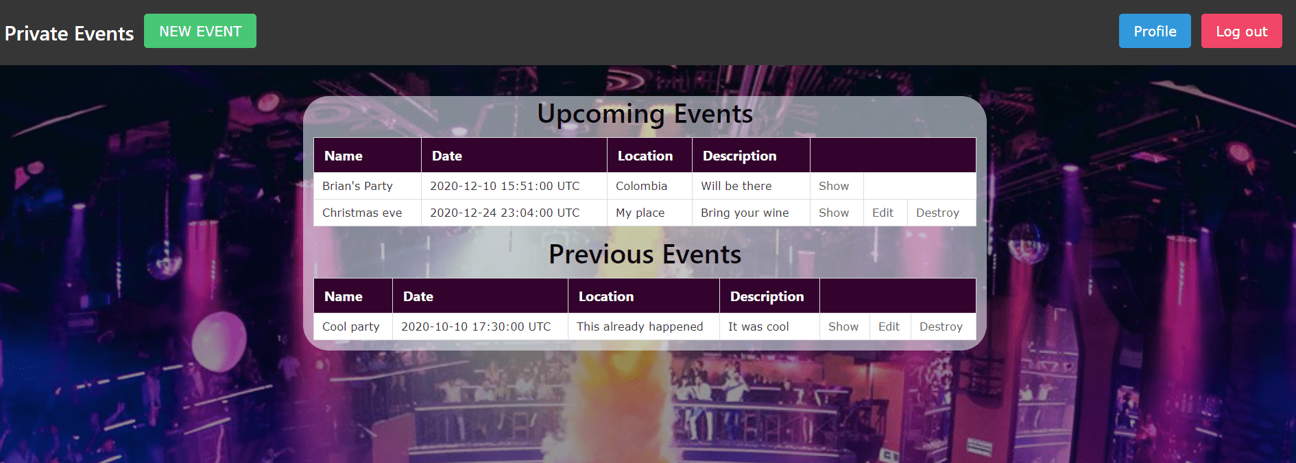 events code